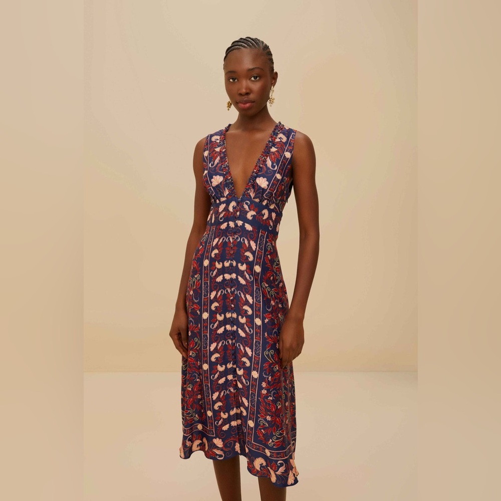 Farm Rio Floral V-Neck Midi Dress - Boho